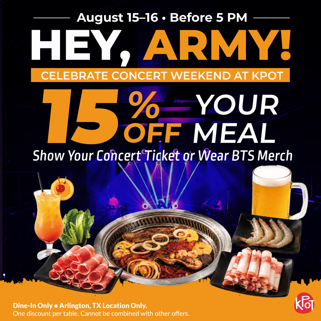 Celebrate Concert Weekend at KPOT 15% OFF YOUR MEAL