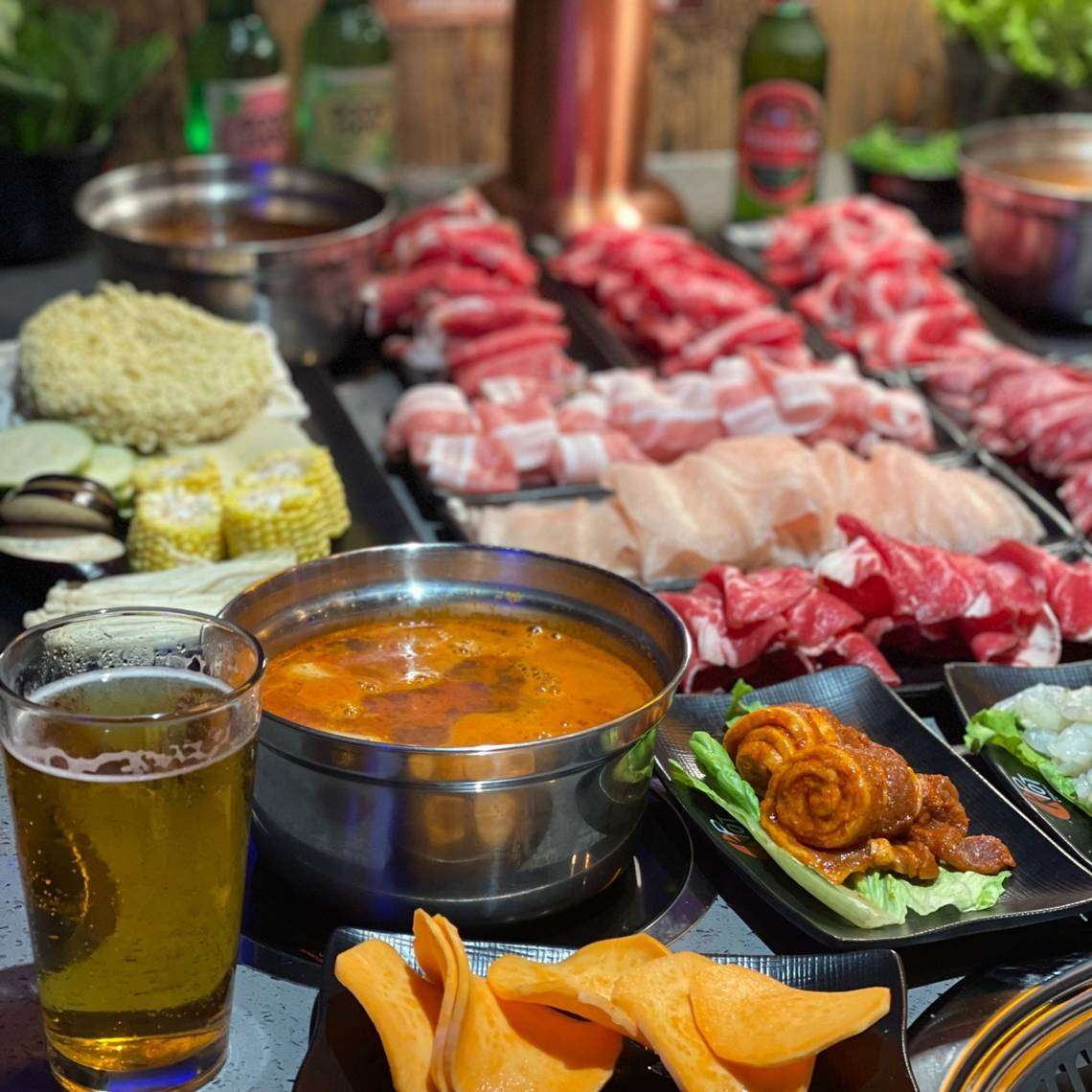 KPOT table of food for hot pot and KBBQ KPOT table of food for hot pot and KBBQ