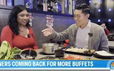TODAY TV segment: Diners coming back for more buffets, host and KPOT chef at a hot pot table