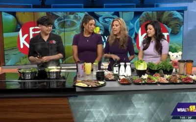WBAL TV segment: KPOT team and hosts cooking hot pot and Korean BBQ in the studio